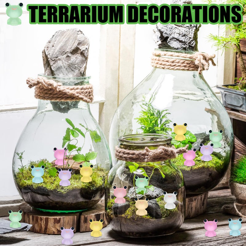 Yuronam 50 PCS Luminous Mini Resin Frogs Tiny Plastic Frogs Glow in The Dark Miniature Frog Figurines for Fairy Garden Miniature Moss Landscape Decoration (8 Colors Mini Frogs) - Image 5